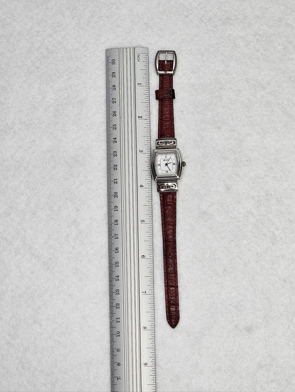 Brighton 5-7" Watch Vintage Reversible Black Red Leather Silver Plated Waterford - Picture 7 of 9
